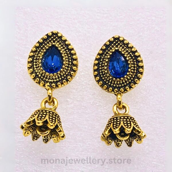 Golden Blue Jhumki Earring